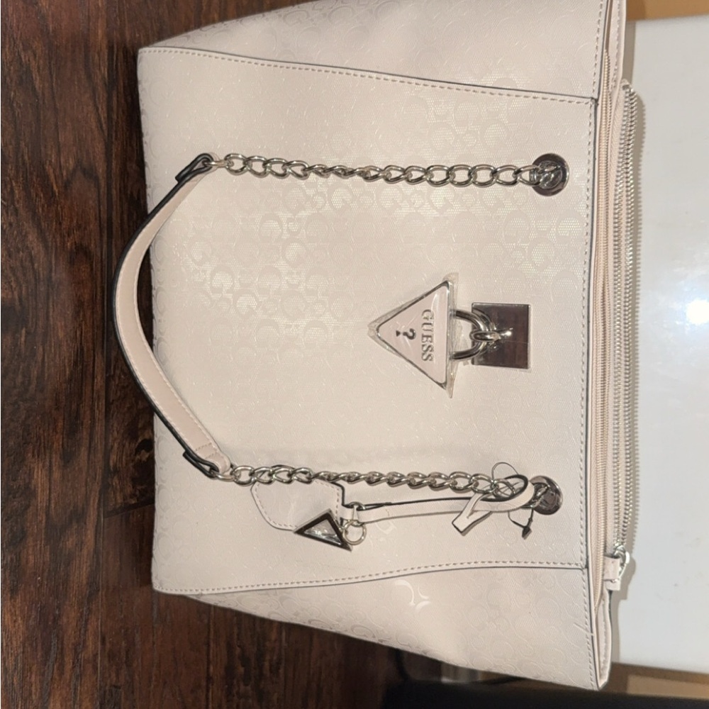 Guess Cream Tote with Silver Accents